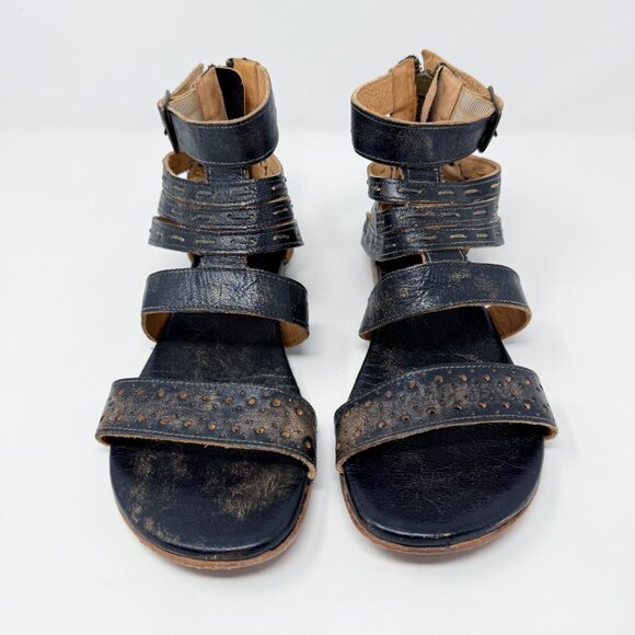 Bed Stu Black Leather Flat Gladiator Sandals Women's 7 Back Zip Made in Mexico - Picture 2 of 10